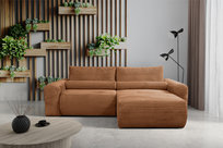 Narożnik z funkcją spania Leo L-kształtny uniwersalny z pojemnikiem rudy gruby sztruks