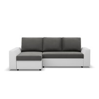 Narożnik z funkcją spania, Viktor, velvet, ekoskóra, 243x140x92 cm, biel, szary | TYLETEGOTU