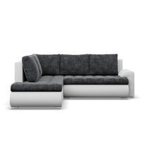Narożnik z otomaną, lewy, BOSCO, ekoskóra, plecionka, 230x200x89 cm, biały, ciemny szary | TYLETEGOTU