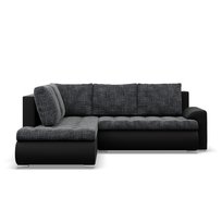 Narożnik z otomaną, lewy, BOSCO, ekoskóra, plecionka, 230x200x89 cm, czarny, ciemny szary | TYLETEGOTU