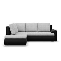 Narożnik z otomaną, lewy, BOSCO, ekoskóra, plecionka, 230x200x89 cm, czarny, jasny szary | TYLETEGOTU