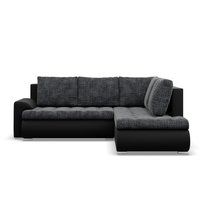 Narożnik z otomaną, prawy, BOSCO, ekoskóra, plecionka, 230x200x89 cm, czarny, ciemny szary | TYLETEGOTU