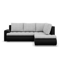 Narożnik z otomaną, prawy, BOSCO, ekoskóra, plecionka, 230x200x89 cm, czarny, jasny szary | TYLETEGOTU