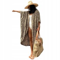 Narzutka plażowa panterka pareo sukienka tunika kimono boho długa zwiewna