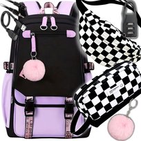 naszswiat_pl Plecak Szkolny Tornister Młodzieżowy Wielokomorowy Piórnik USB