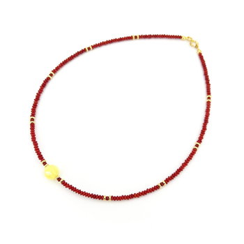 Naszyjnik bursztyn srebro 925 pozłacane koral czerwony 7391 - Galeria Bursztyn Tadeusz Dobkowski