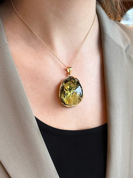Naszyjnik Bursztyn Zielony złocony - Brazi Druse Jewelry