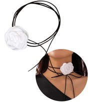 Naszyjnik damski choker wpadający wiązany biały kwiatek kwiat elegancki Edibazzar