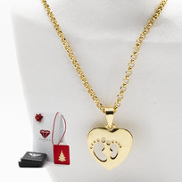 Naszyjnik Damski Stópki w Sercu Dla Mamy, Srebro p.925 Złocone Czystym Złotem, Prezent Handmade