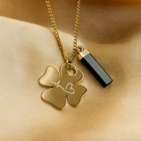 Naszyjnik Fortuna - Złota Koniczynka z Czarnym Opalem Stal Chirurgiczna PVD 50cm Prezent dla Niej