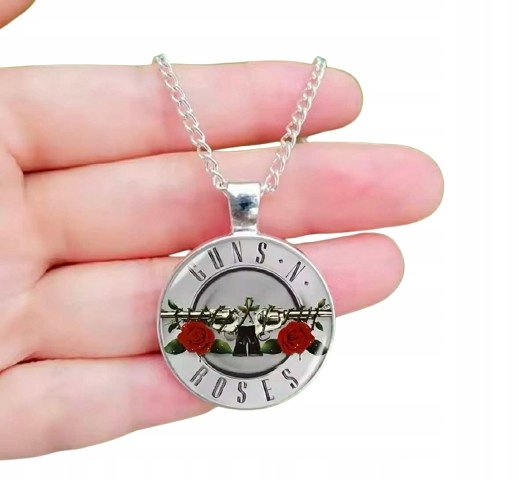 Naszyjnik Łańcuszek z Guns And Roses Srebrny Rock Metal Prezent Y2K Vintage