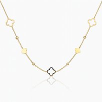 Naszyjnik Livia Złoty Koniczynki Ażurowe Szczęście Stal PVD 316L Prezent