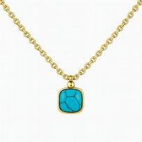 Naszyjnik Lumina [Kolor: turkus] Złoty Kwadrat Kamień Kocie Oko Stal Chirurgiczna PVD 316L Prezent