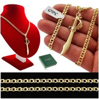 NASZYJNIK MĘSKI SZTYLET, SREBRO 925/585 POZŁACANY, ŁAŃCUSZEK + ZAWIESZKA