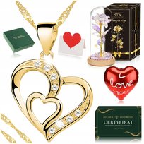 Naszyjnik  Serce 925 + Pudełko + Róża Wieczna Led Prezent Dla Kobiety Golden Celebrity