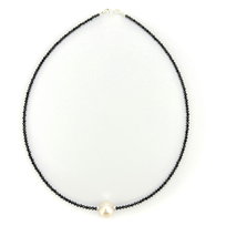 Naszyjnik srebro 925 perła hodowlana turmalin czarny 6463