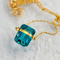 Naszyjnik Vivia [Kolor: błekit oceanu] Złoty z Kryształem Kolorowym Stal Chirurgiczna PVD Elegancki Prezent