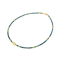 Naszyjnik z turkusami i chryzokolą, kulką bursztynową i srebrem pozłacanym 9128