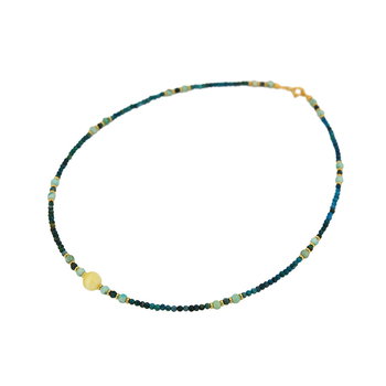 Naszyjnik z turkusami i chryzokolą, kulką bursztynową i srebrem pozłacanym 9128 - Galeria Bursztyn Tadeusz Dobkowski