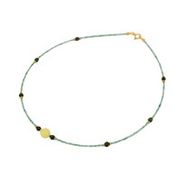 Naszyjnik ze szmaragdami kulką bursztynową i srebrem pozłacanym 9126