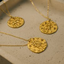 Naszyjnik Zodiac [Znak Zodiaku: bliźnięta] Złoty Medalion Moneta Stal PVD 316L 55cm Prezent