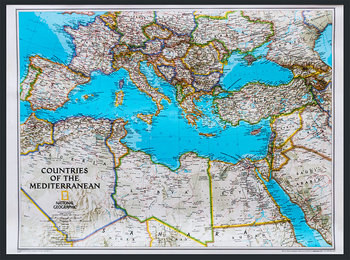 National Geographic, Kraje Śródziemnomorskie Classic mapa ścienna polityczna na podkładzie w drewnianej ramie, 1:6 957 000 - National geographic