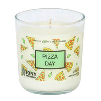 Naturalna świeca sojowa Pizza Day o zapachu bazylii i pomidorów, w szklanym naczyniu, grozi zaostrzeniem apetytu, idealna jako podarunek, prezent dla najbliższych np. mamy, taty, brata