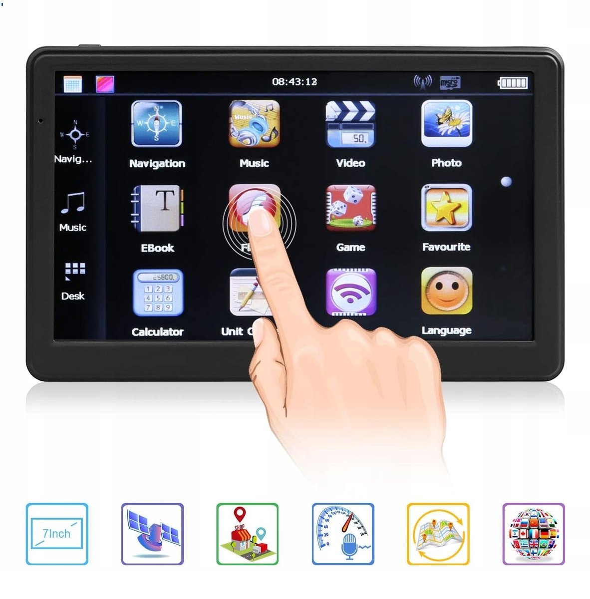 Nawigacja GPS samochodowa HAPPTWS 955 7'' dotykowa mapy komplet folia 8GB