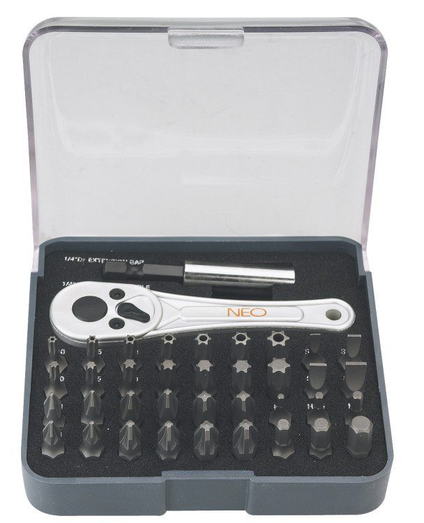 NEO TOOLS, Końcówki wkrętakowe z uchwytem, zestaw 38 szt., 06-105