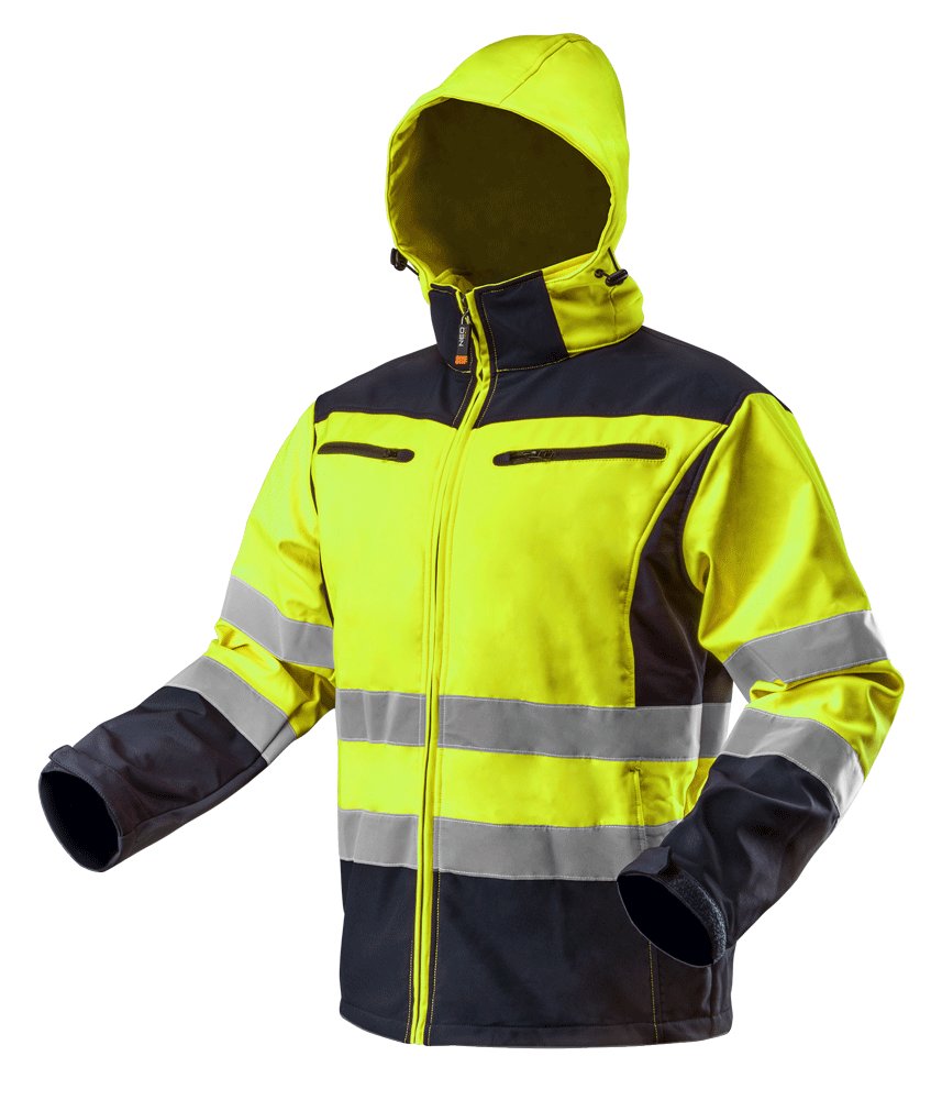 NEO TOOLS, Kurtka robocza ostrzegawcza softshell z kapturem, żółta, rozmiar L, 81-700-L