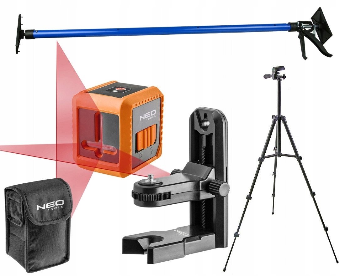 NEO Laser krzyżowy 10 m, z etui i uchwytem magnetycznym 75-100