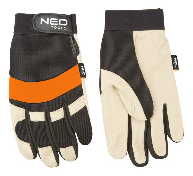 NEO TOOLS, Rękawice robocze, skóra świńska licowa, neopren, 10', 97-606