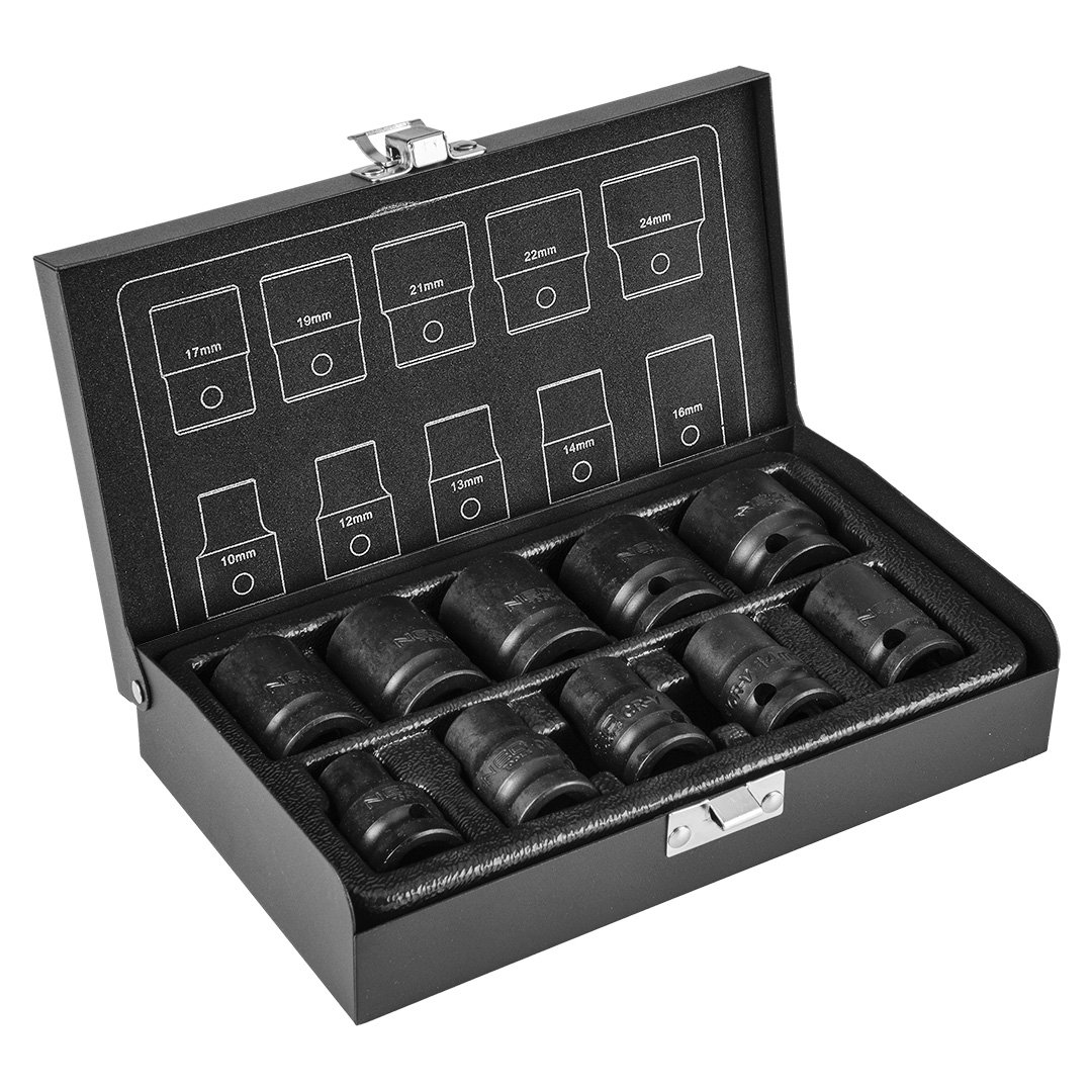 NEO TOOLS, Nasadki udarowe 1/2', 10-24 mm, zestaw 10 szt., 12-101