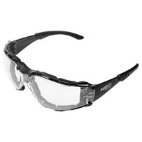 NEO TOOLS, Okulary ochronne z wkładką piankową, białe soczewki, klasa odporności FT, 97-520