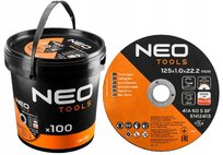 NEO TOOLS, Tarcze tnące do metalu/INOX 125 x 1.0 x 22,2mm, 41 A60-S-BF, 100 szt. wiaderko. Wyprodukowano w PL, 08-722