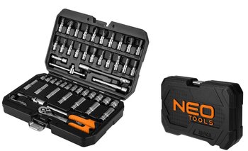 NEO TOOLS, Zestaw kluczy nasadowych 1/4", 55 szt., satynowy, 10-201 - GTX Poland