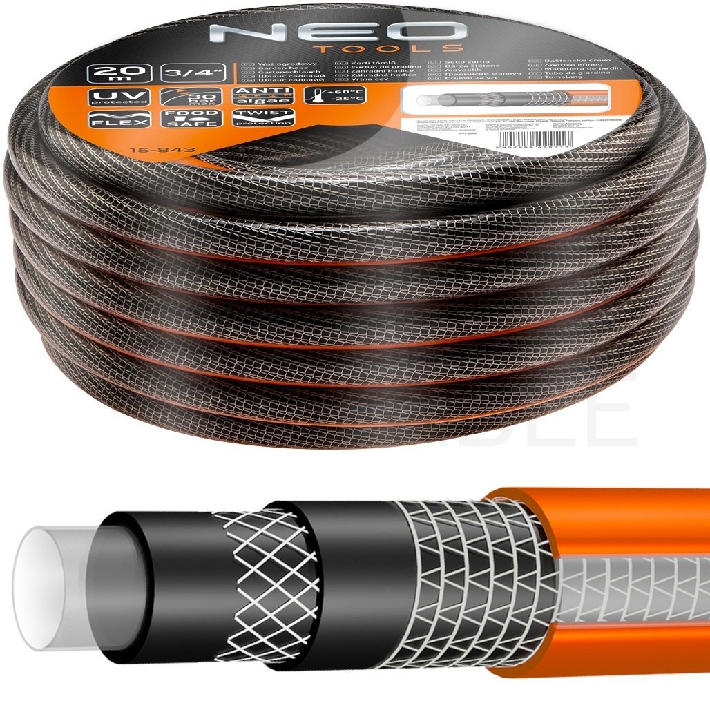 NEO TOOLS, Wąż ogrodowy 3/4' x 20 m, 6-warstwowy NEO PROFESSIONAL, 15-843