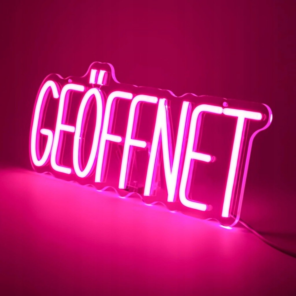 Neon LED Otwarte 'GEOFFNET' Akrylowy Napis na Ścianę Lampa Dekoracyjna ...