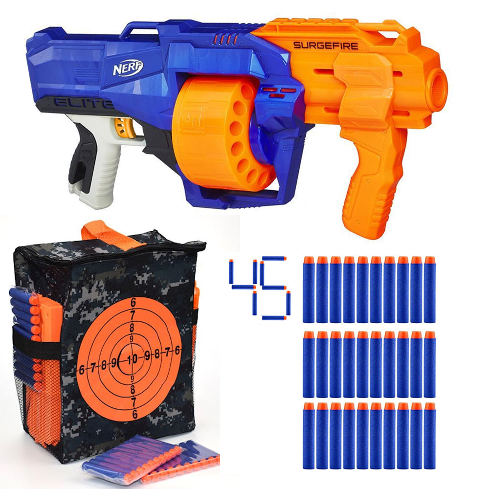 Nerf Elite Surgefire + Fléchettes – Pistolet Jouet Orange Et Bleu