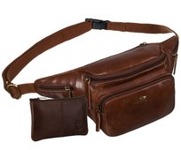 Nerka skórzana męska PETERSON saszetka biodrowa lub na ramię kieszonki na suwak elegancka brązowa + etui na klucze Peterson