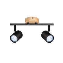NETTLIFE 2-płomienna lampa sufitowa LED - czarna lampa sufitowa GU10 Obrotowy reflektor Drewniany kinkiet Reflektor ścienny do salonu sypialni Bez żarówki