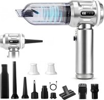 NETTLIFE Bezprzewodowy odkurzacz ręczny 25000 Pa – Mocny mini odkurzacz samochodowy 4 w 1 – Silnik bezszczotkowy 3-biegowy – Dom i zwierzęta, srebrny