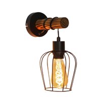 NETTLIFE Drewniana lampa ścienna w stylu retro w stylu vintage z przełącznikiem w stylu industrialnym, czarna lampa ścienna E27 z metalem