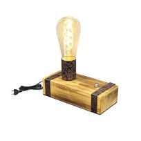 NETTLIFE Drewniana lampa stołowa w stylu vintage, lampka nocna 20 cm retro E27, model przemysłowy, zintegrowane gniazdo do sypialni/salonu - Żarówki nie są wliczone w cenę