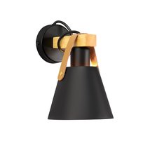 NETTLIFE Kinkiet Vintage Retro E27 w czarnym, przemysłowym oświetleniu ścian wewnętrznych, z drewna, skóry, tworzywa sztucznego (bez żarówki)