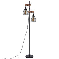 NETTLIFE Lampa stojąca do salonu z gniazdkiem E27, 2-ognia, drewniana, w stylu vintage, wysokość 152 cm