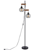 NETTLIFE Lampa stojąca do salonu z gniazdkiem E27, 2-ognia, drewniana, w stylu vintage, wysokość 152 cm