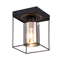 NETTLIFE Lampa sufitowa do przedpokoju Szklana lampa sufitowa 1 zabytkowa żarówka E27 z czarnym metalowym, retro industrialnym stylem