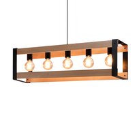 NETTLIFE Lampa wisząca z drewna w stylu vintage, z gniazdkiem E27, czarna, z 1/5 ogniami, do stołu jadalnego, metalowa, lampa wisząca