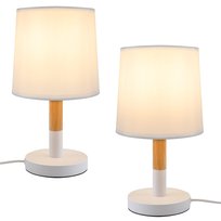 NETTLIFE Lampka nocna Zestaw 2 lamp stołowych Salon - Drewniana lampka nocna z gniazdem E27 Sypialnia Biała